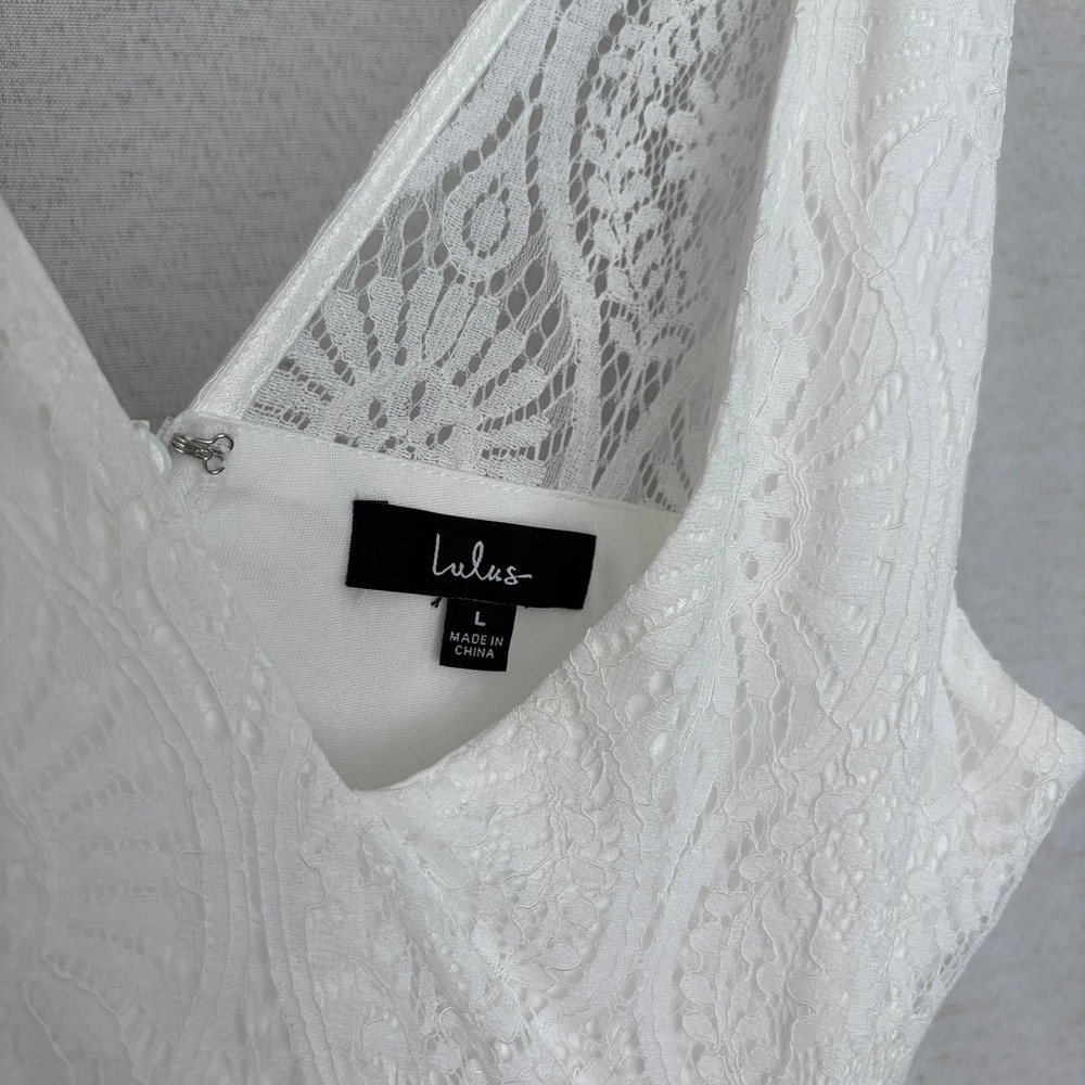 Lulus White‎ Lace Tiered Sleeveless Midi Dress L Unconventional Lace Bridal Boho - Picture 4 of 10